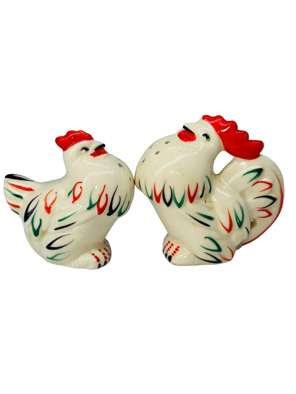 Vintage Rooster Hen Chicken Salt And Pepper Shakers Ceramic MADEIN SLOVAKIA USSR